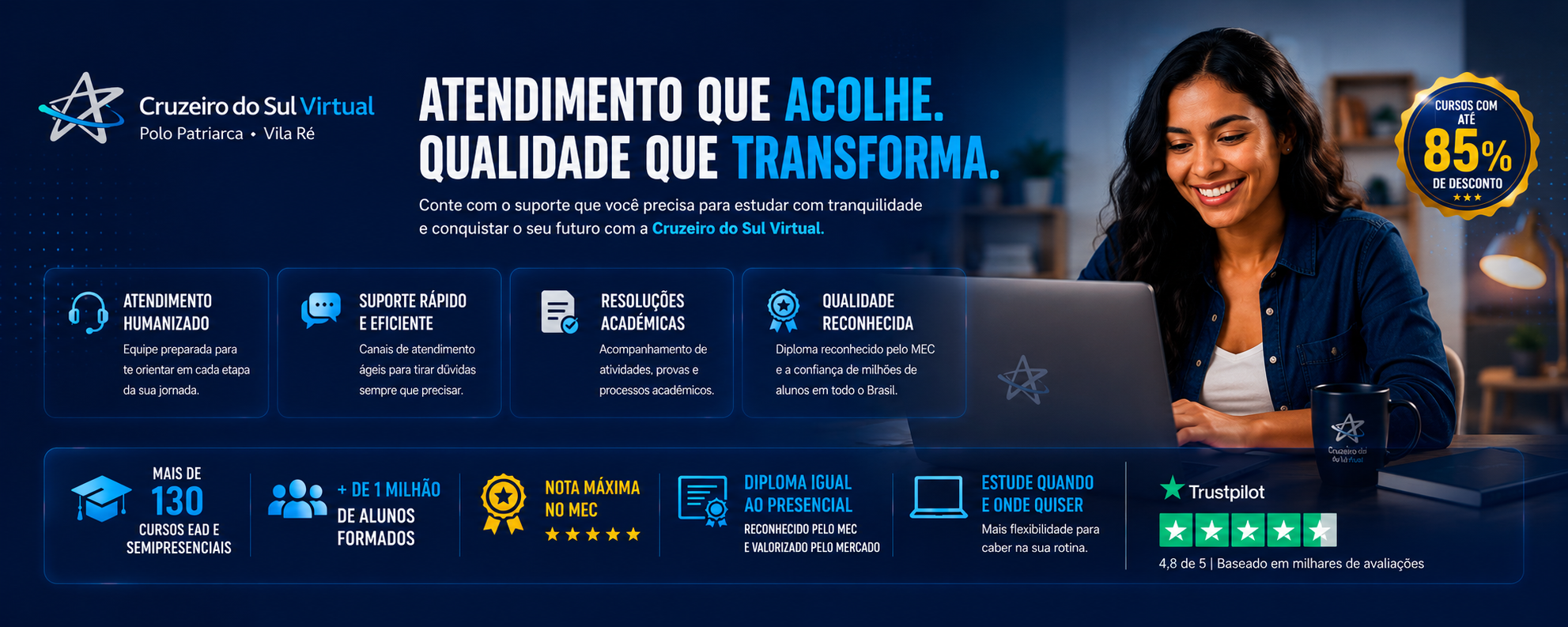 Atendimento humanizado Cruzeiro do Sul Virtual Polo Patriarca Vila Ré