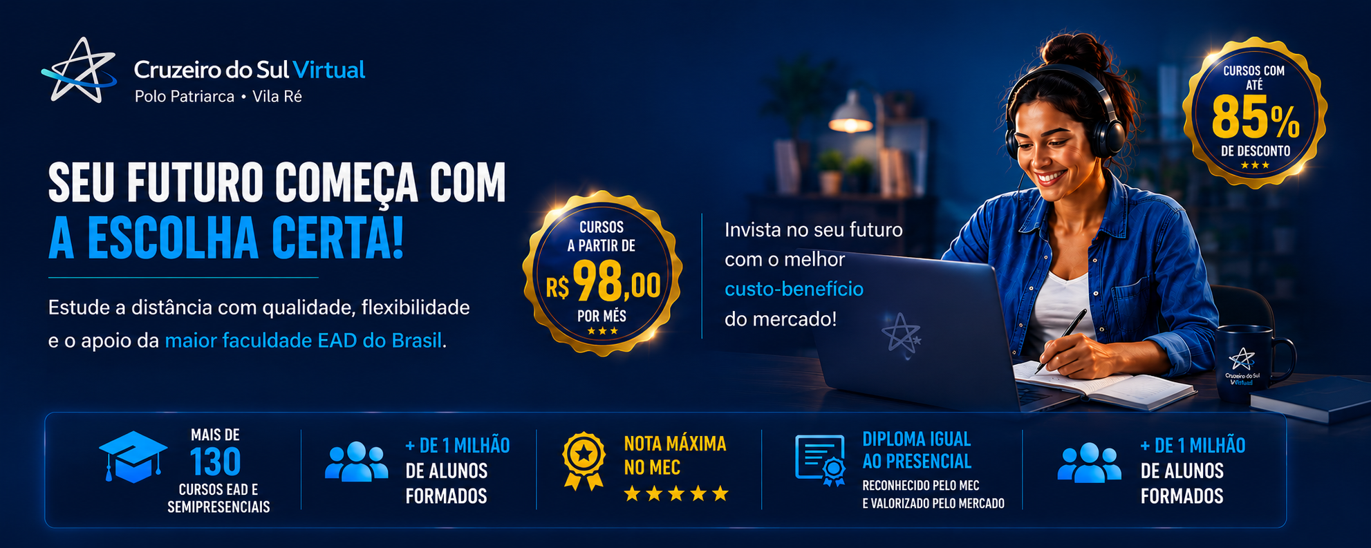Cruzeiro do Sul Virtual Polo Patriarca Vila Ré — cursos EAD e semipresenciais